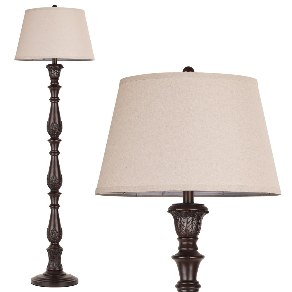 65.5'' Vintage Floor Lamp, Antique Tall Floor Lamp with Linen Shade, Traditional Retro Resin Carved Standing Lamp