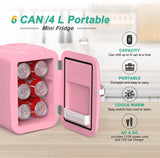 Mini Fridge, 4 Liter/6 Can Portable Cooler and Warmer Personal Refrigerator for Skin Care, Cosmetics, Beverage