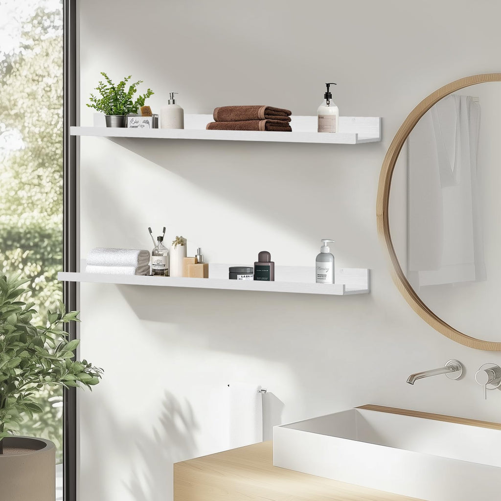 55" Large Floating Shelves Wood Wall Shelf with Lip, 2Pcs, White