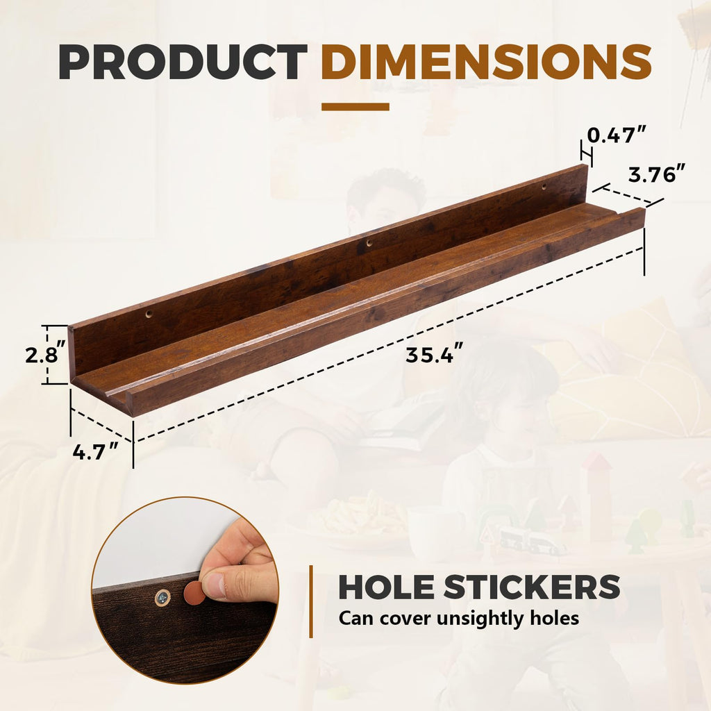 35.4" Large Floating Shelves Wood Wall Shelf with Lip, 2Pcs, Brown