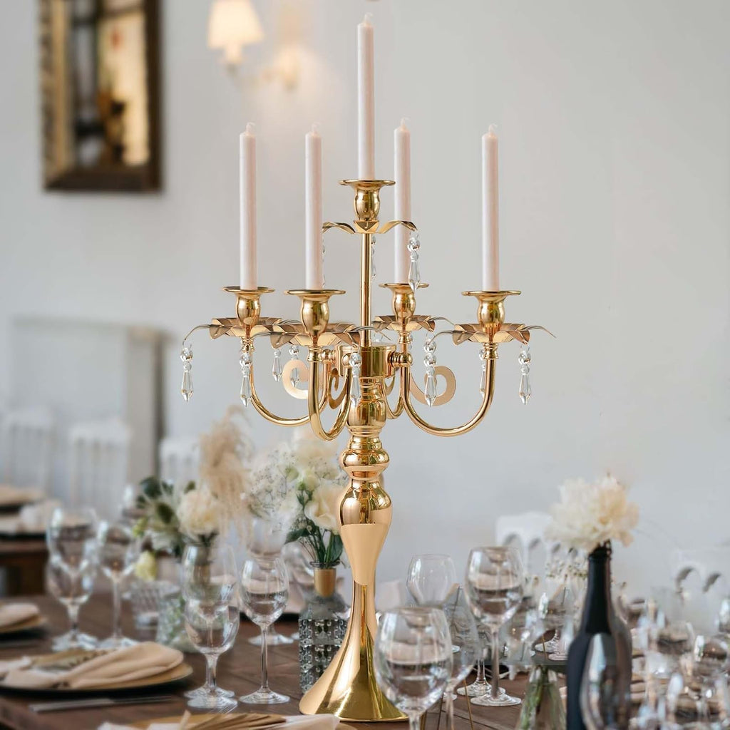 2PCS Gold 5-Arm Candelabra Centerpiece - 20.3" Tall Metal Candle Holdervents, Dining Room, Church Decorations