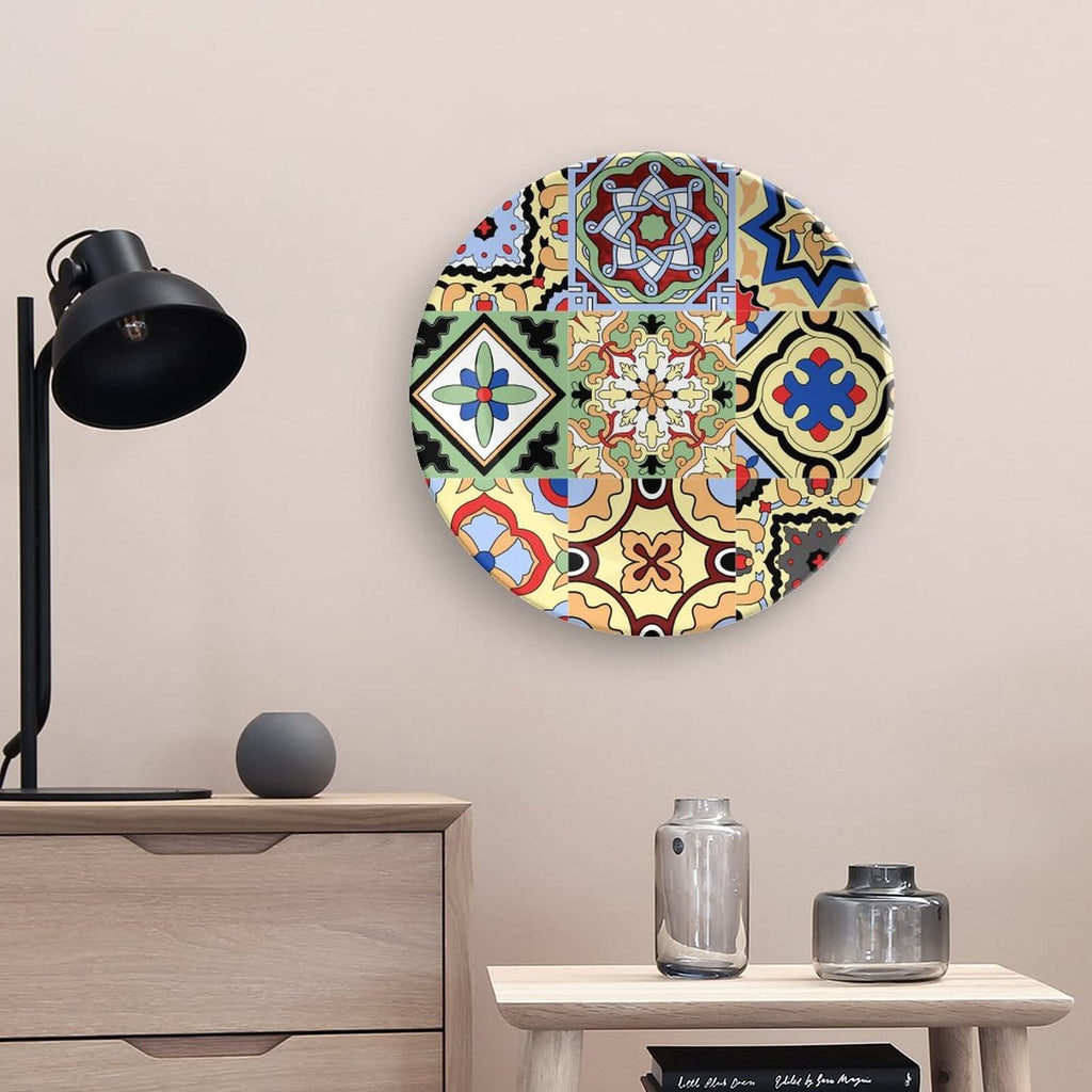 Ceramic Decorative Plates Mexican Tiles Flower Print Home Wobble-Plate with Display Stand, Moroccan Floral Porcelain