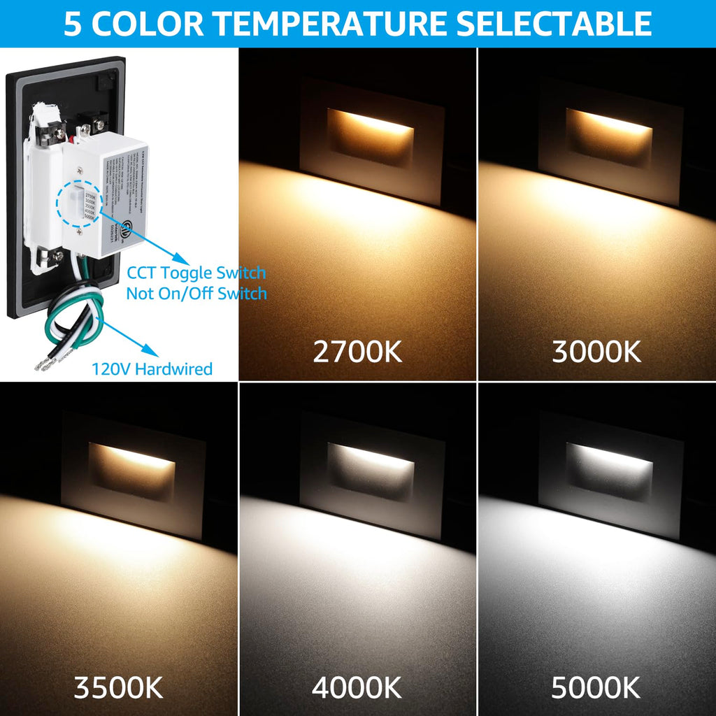 5CCT 120V LED Step Lights, Horizontal, Black