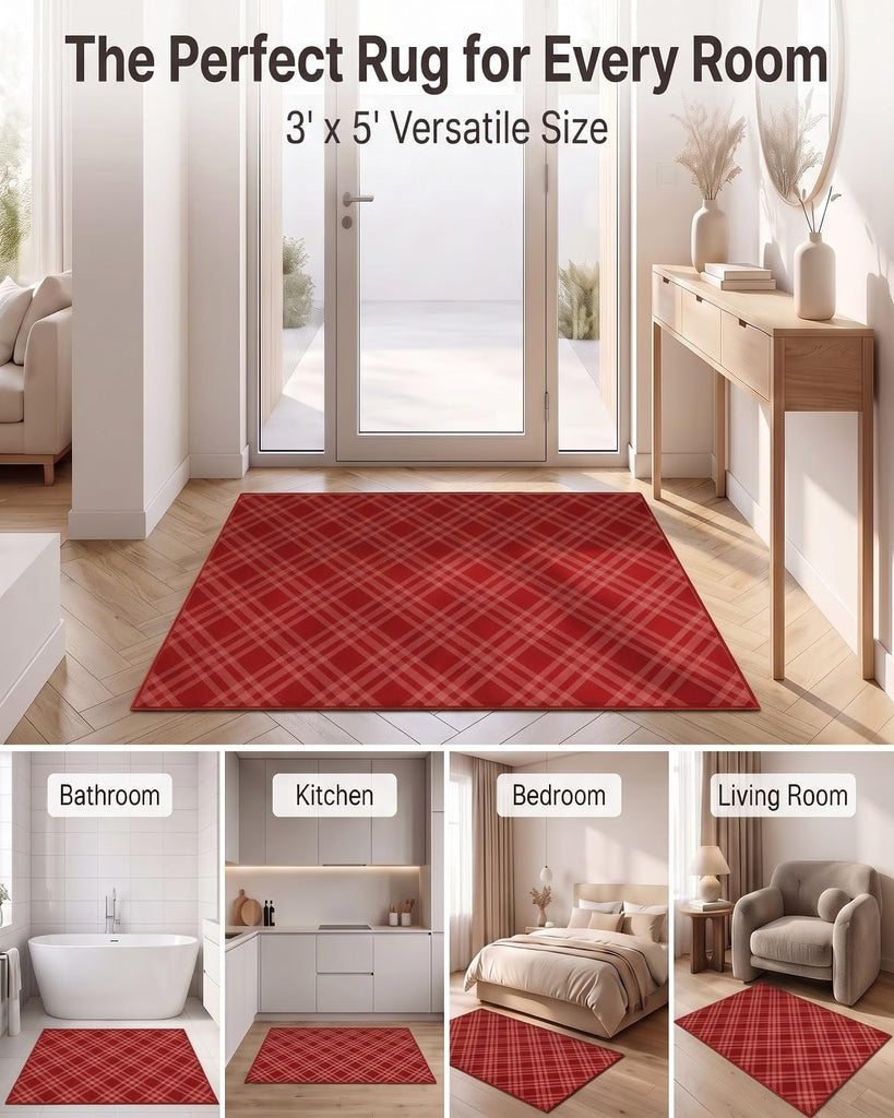Red Checkered Area Rug Bedroom Dorm Office Living Room