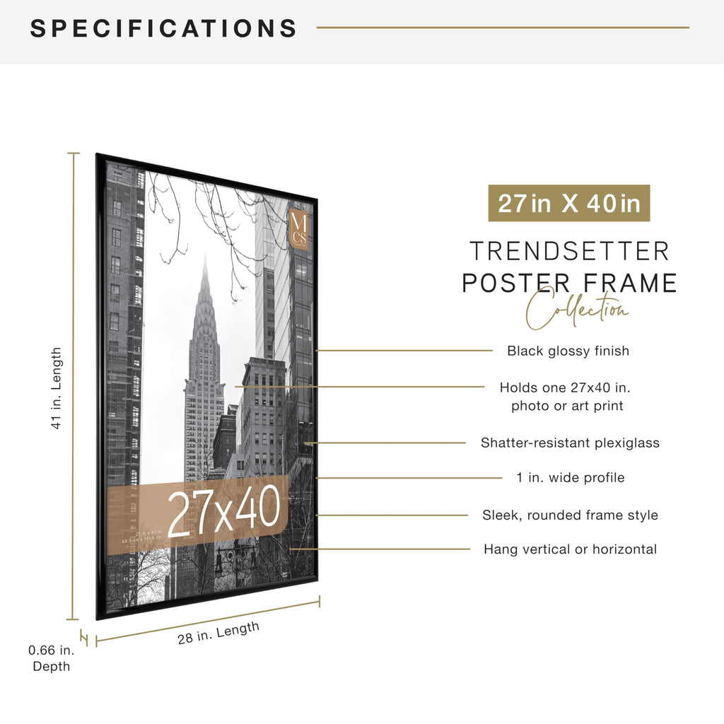 Trendsetter Movie Poster Frame, 27x40, Black High-Gloss, 1-Pack