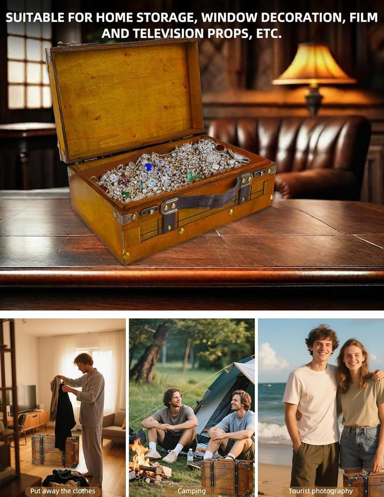 Wooden Storage Box Distressed Treasure Chest Box with Finger Lift Latches Stackable Small Vintage Storage Box