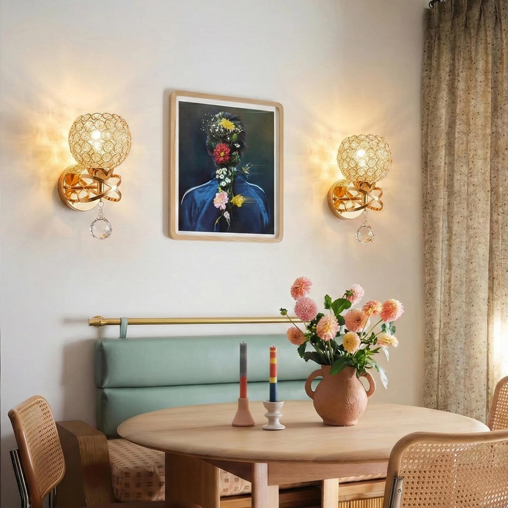 Gold Wall Sconces Set of Two, Modern Crystal Wall Light with E26 Socket Hardwired Sconces Wall Lighting Bedside Wall