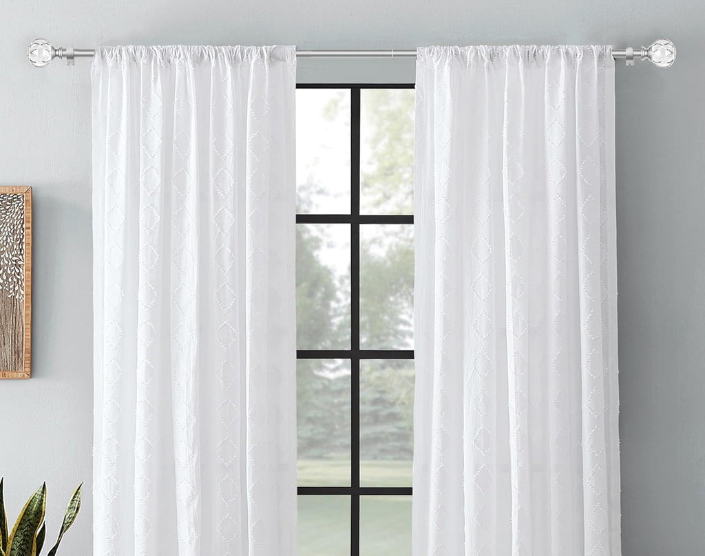 1 Inch Curtain Rod for Windows, Silver Telescoping Decorative Drapery Rods with Acrylic