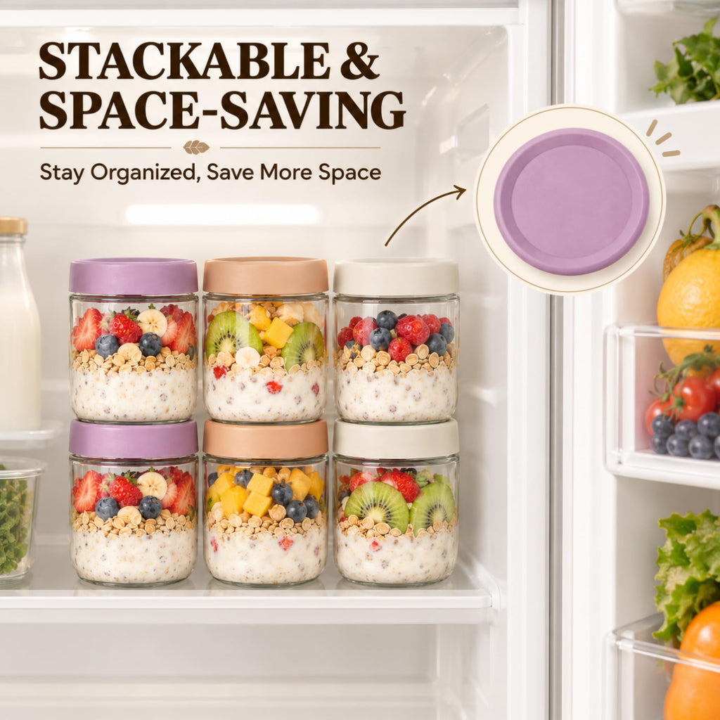 Overnight Oats Containers with Lids 16 oz Glass Jars 6 Pack Glass Mason Jars with Airtight Lids, Perfect for Oats