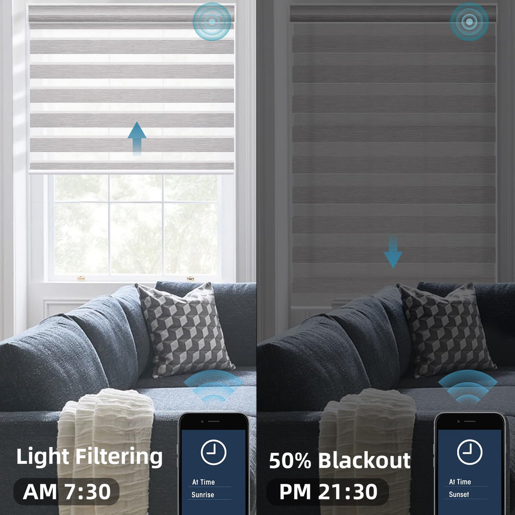Customized Motorized Zebra Blinds, 60% Blackout Light-Grey