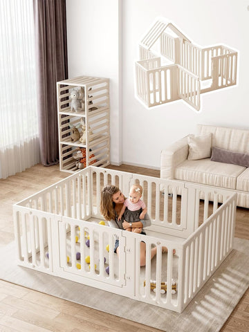 Baby Playpen, Plastic Play Pen for Babies and Toddlers 1-3, 12 Panels Large Kids Playyard, Indoor & Outdoor Baby