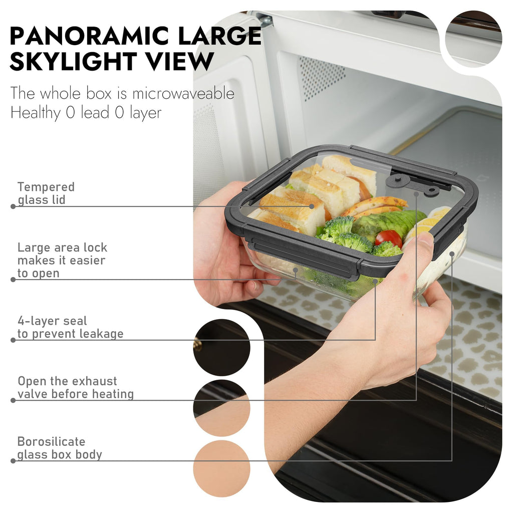 Glass Food Storage Containers with Tempered Glass Lids - Borosilicate, Airtight, Oven-Safe (-4°F~950°F)