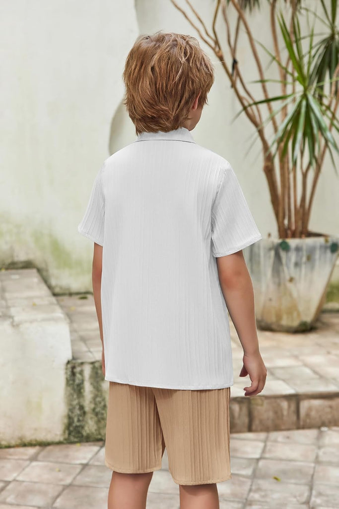 Boys Summer Textured Button Up Shirt & Shorts Set