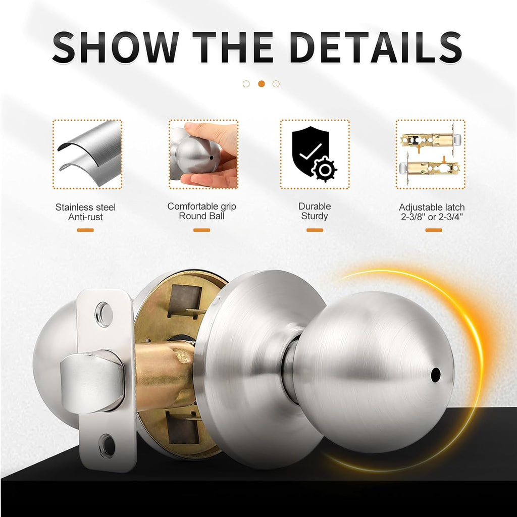 Brushed Nickel Door Knob Without Key Privacy Door Knob Bedroom/Bathroom Door Knobs Interior Keyless Door Knobs 6 Pack