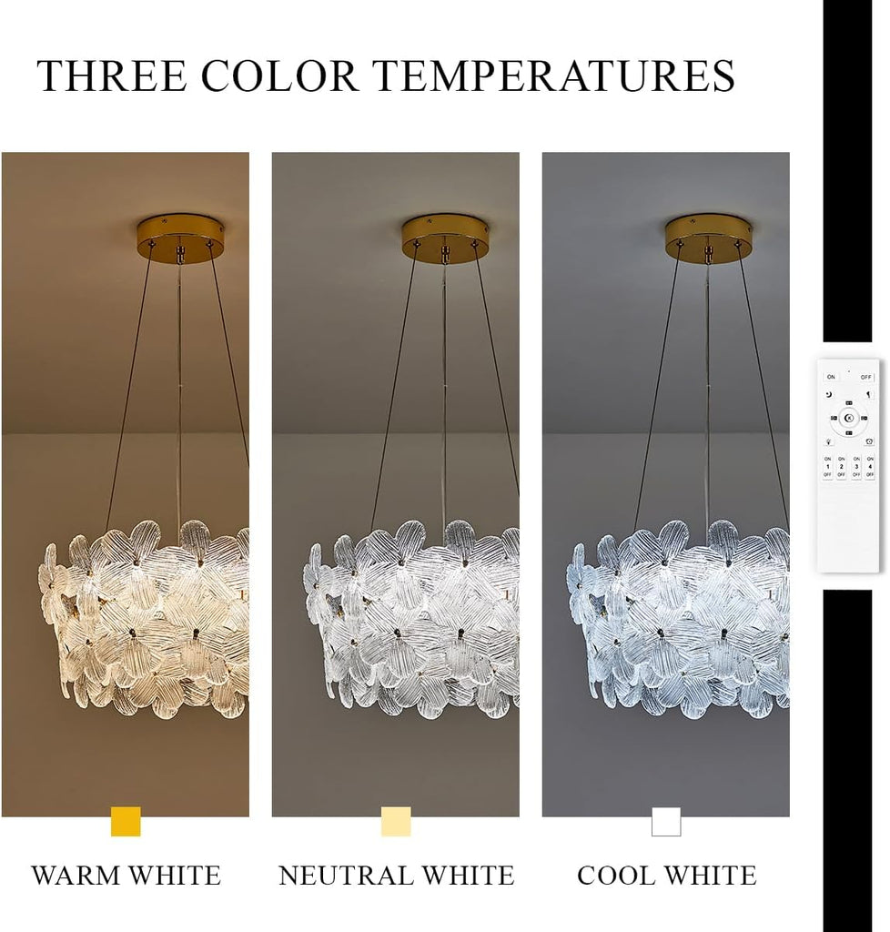 Flower Elegant Crystal LED Chandelier D20'' Brushed Gold Contemporary for Dining Room Dimmable Flush Mount High