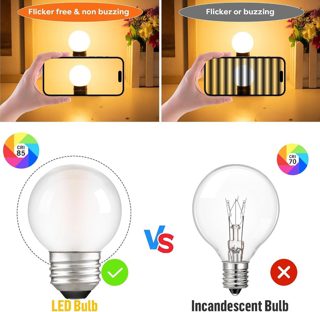 G16.5 E26 dimmable LED filament globe bulb, frosted 2700K, indoor and outdoor, set of 6