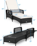 Wicker Chaise Lounge Outdoor, Patio Rattan Reclining Chaise with 6-Gear Adjustable Backrest