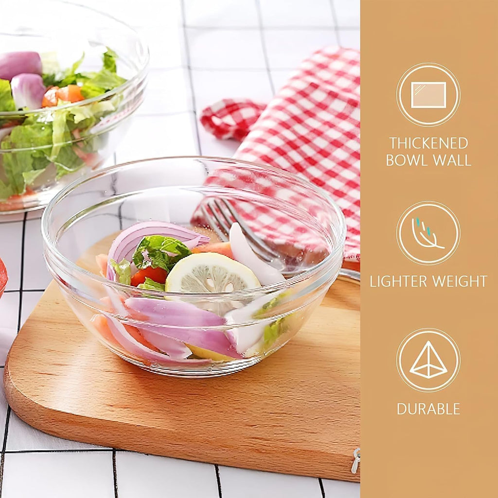 9Pcs Glass Mixing Bowls, Clear Salad Bowl Glass Prep Stackable Nesting Bowls Dessert Salad Dips Cereal Ice Cream