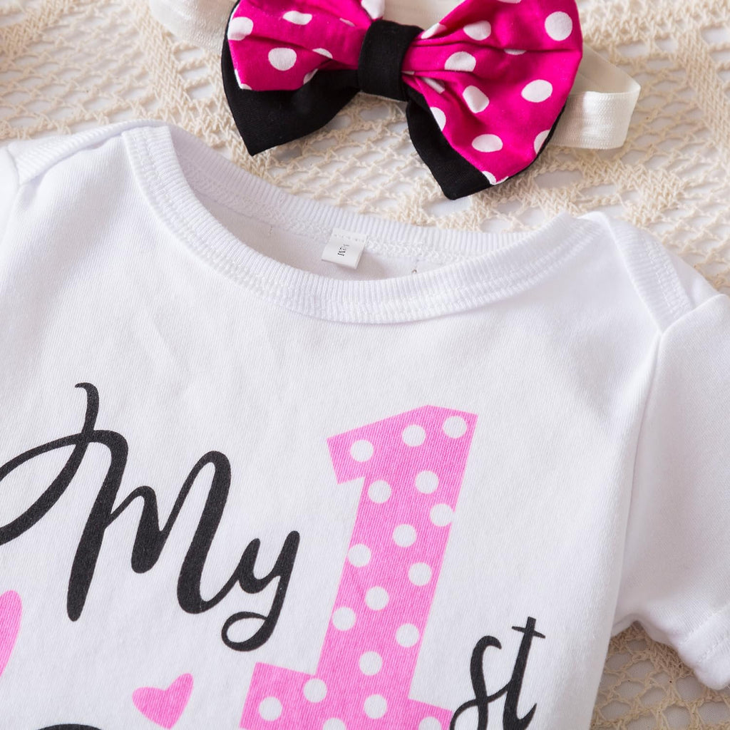 Baby Girl 1st Birthday Outfits Sets Polka Dot Dress Romper+Tutu Skirt+Headband