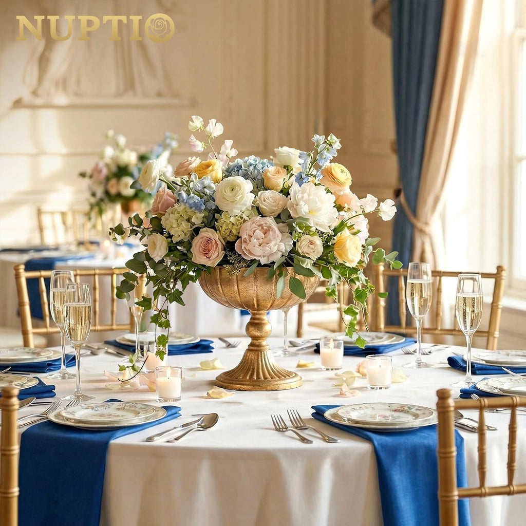 Gold Compote Vase for Centerpiece: 7.95" Tall Pedestal Footed Bowl for Flowers - Distressed Brass Urn for Wedding