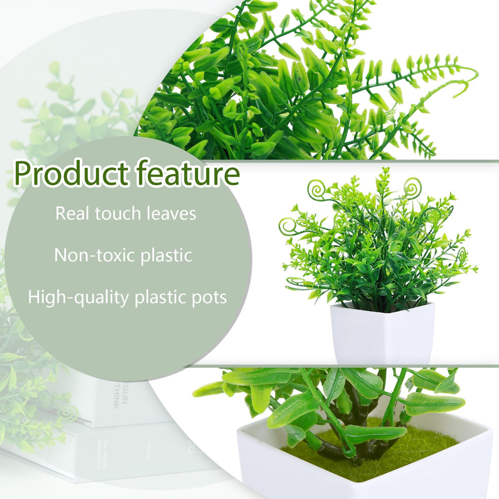 4 Pcs Fake Plants in White Pot Potted Small Artificial Plant