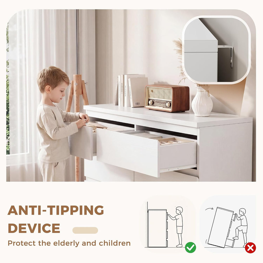 6 Drawer Double Dresser , Modern Simply Chest of Drawers, Wood Storage Dresser with Anti-Tipping Hallway Entryway