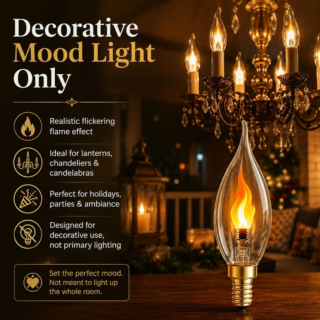 E12 Flickering Flame Bulb,6 Pcs Realistic Flickering LED Flame Light Bulds