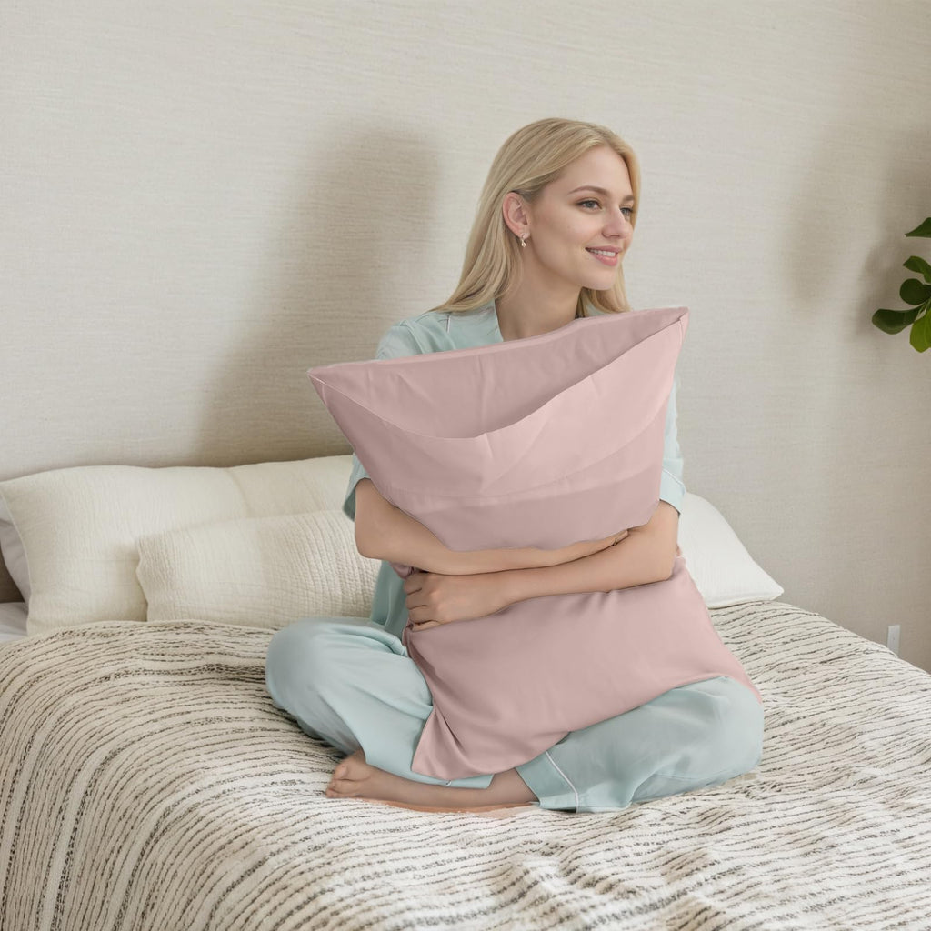 Pink Pillow Cases King Size 2 Pack, Bamboo Rayon Cooling Pillowcases with Envelope Closure, Cool Breathable Pillow