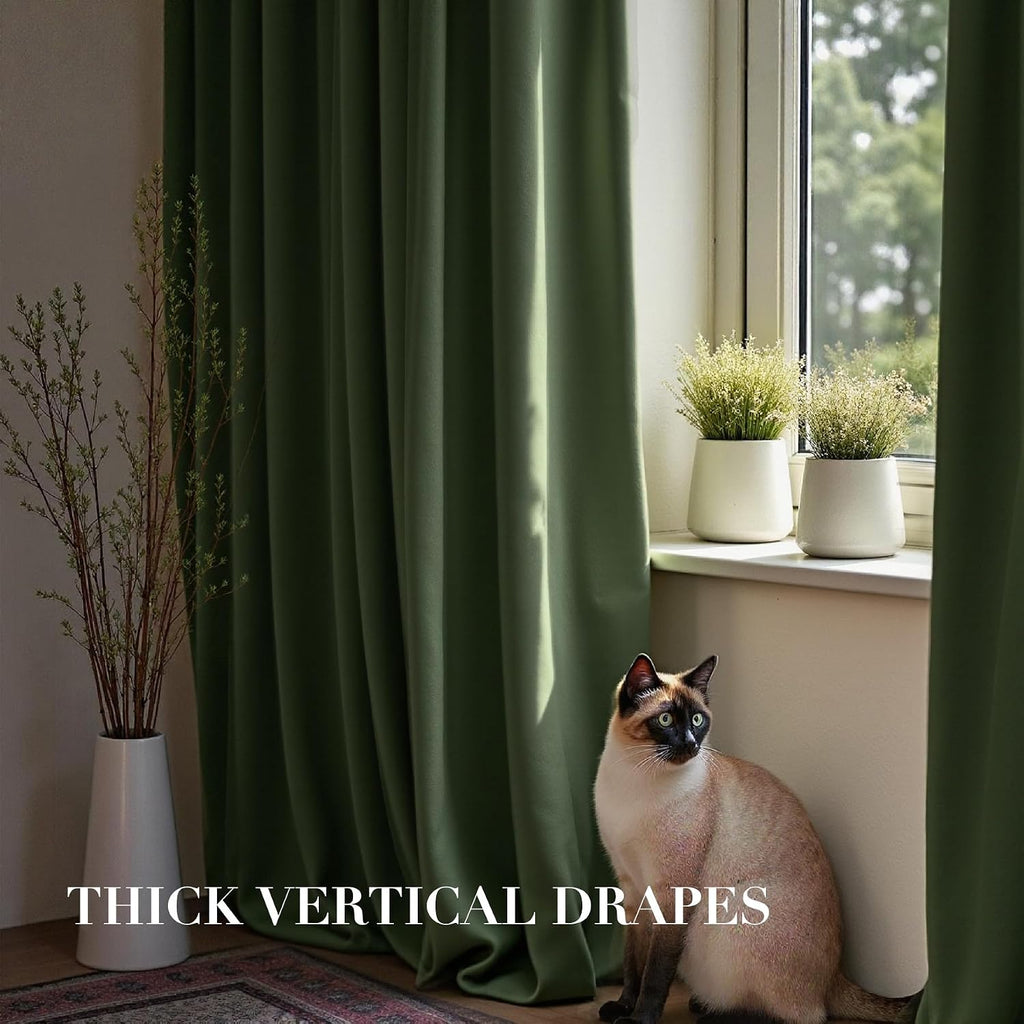 Moss Green Velvet Curtains Thermal Insulated Blackout Curtain Window Living Room Darkening Luxury Vintage 90 Inches - Set of 2