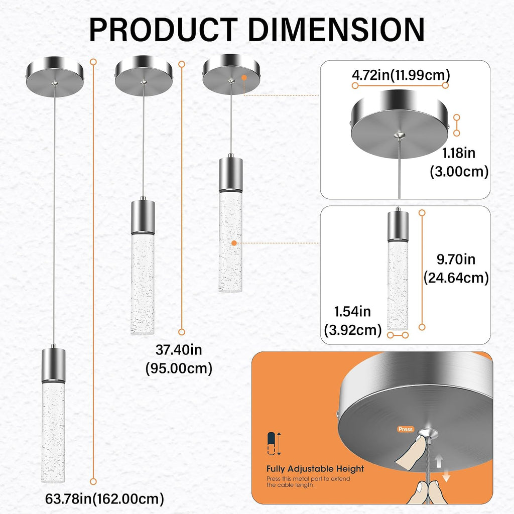 Pendant Lights Kitchen Island, 6500K Modern Kitchen Island Lights Brushed Nickel, 3 Pack Ceiling Lighting Fixtures