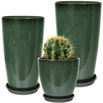 Set of 3 Tall Planter, 24/21/12in Large Plastic Planter, DarkGreen