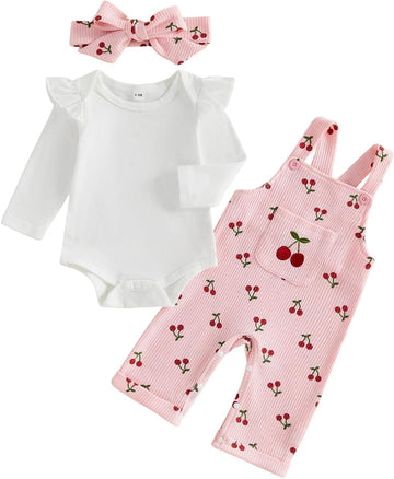 Infant Baby Girl Fall Outfits Romper Overalls Pants Set