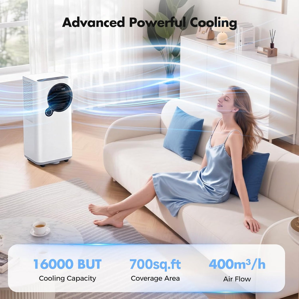 16000 BTU Portable Air Conditioners 5-in-1 with Cooling Dehumidifier Fan, Ultra Quiet, 24H Timer, Auto Shut Off