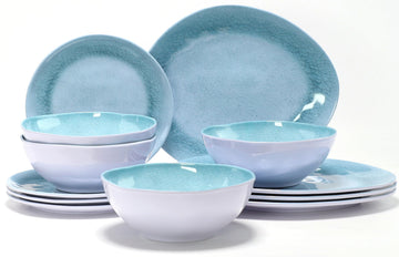 Melamine Dinnerware Set, 12PCS Plates and Bowls Sets, Unbreakalbe Dishes Set for 4, Lightweight and Dishwasher Safe