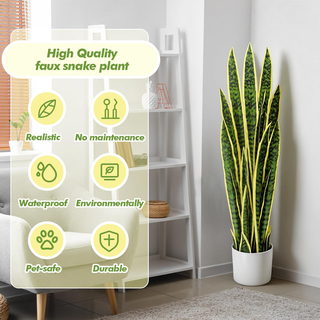 2 Pack 3.17 ft Tall Artificial Snake Plant Fake Sansevieria Plant Large Faux Snake Bulk in Pot Housewarming Gift