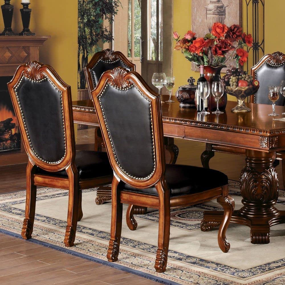 7-Piece Dining Kitchen Set with Dining Extendable Table, 4 Side Chairs and 2 Arm Chairs, Set for 6 Persons, Cherry (A)