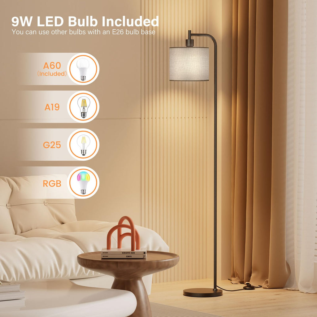Floor Lamp, Tall Standing Lamp with Linen Shade