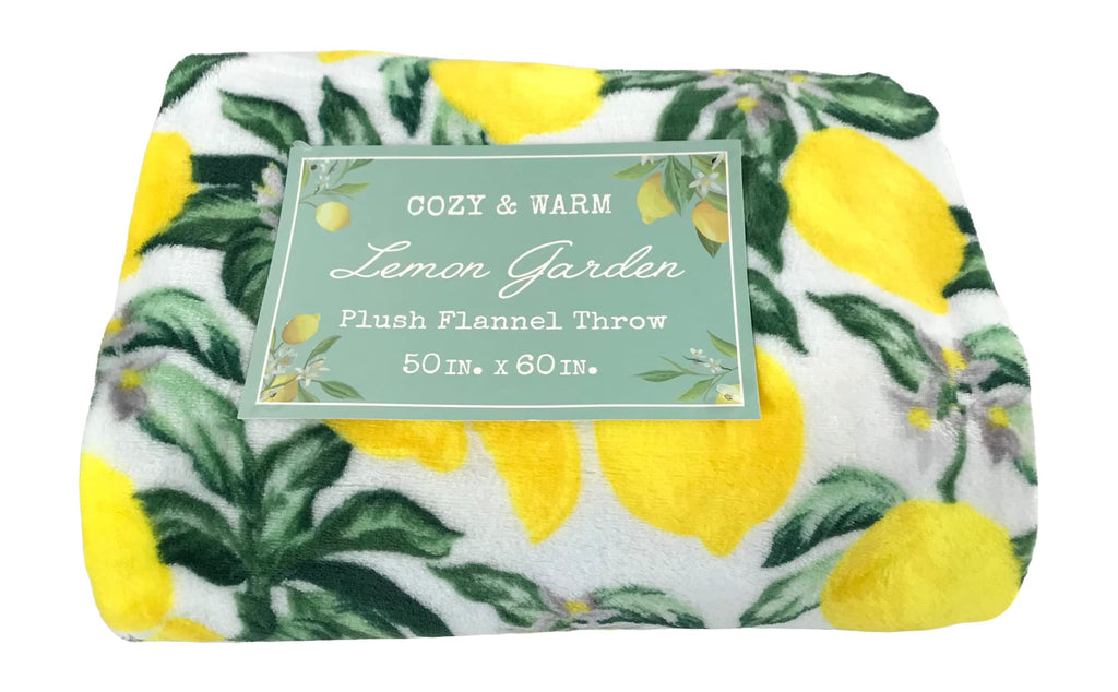 Soft Fleece Throw Blanket, Bohemian Boho Elegant Lemons and Leaves, 50x60