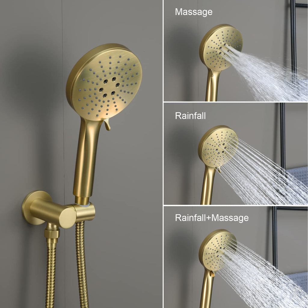 Brushed Gold Shower Head with Handheld,Rain Shower System Faucet Set