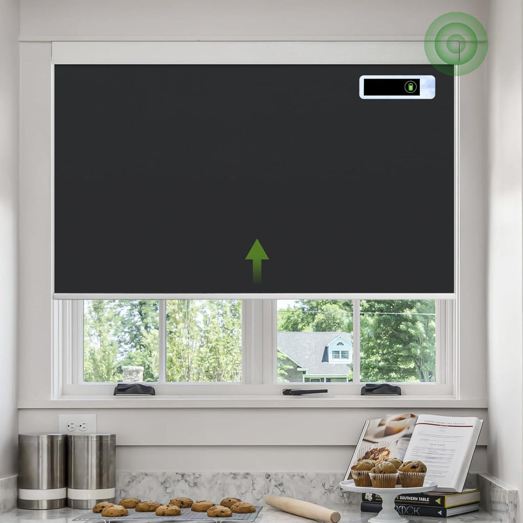 Motorized Blinds with Remote, Thermal Insulation Roller Shad - Rc black rechargeable