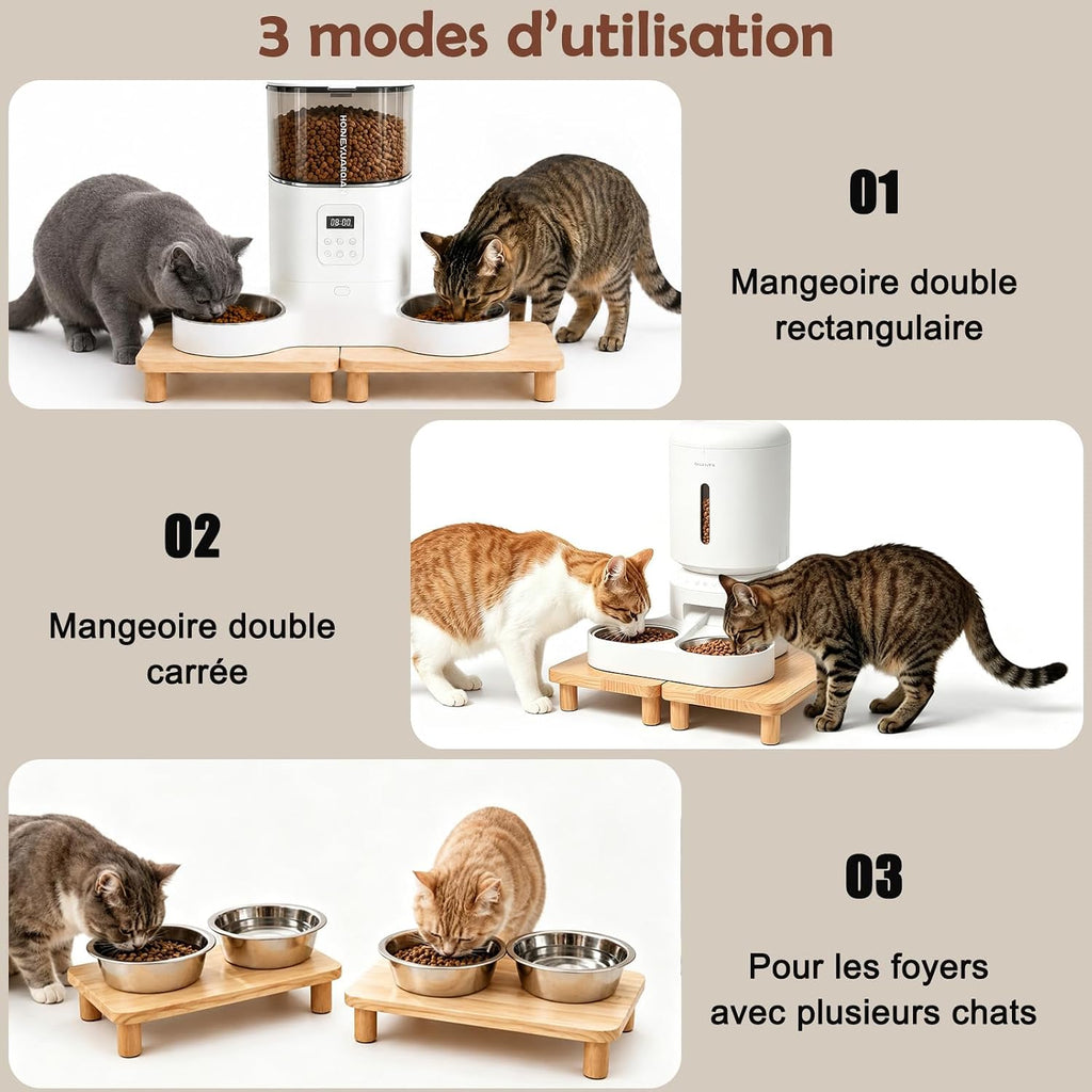 2-Pack Cat Food Stand, Elevated Pine Wood Cat Feeder Stand for 2 Cats
