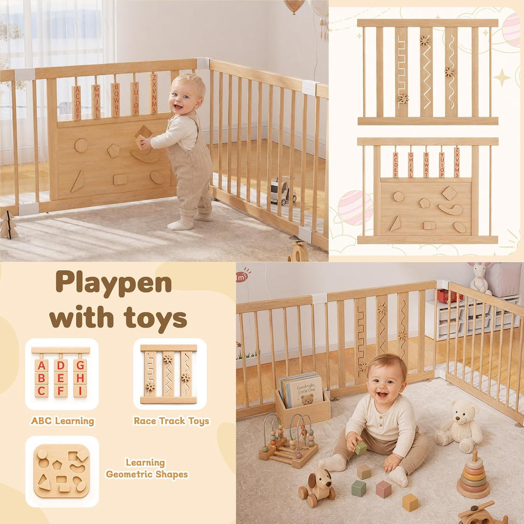 Wooden Baby Playpen, 64"x64" Extra Large Play Yard for Toddlers