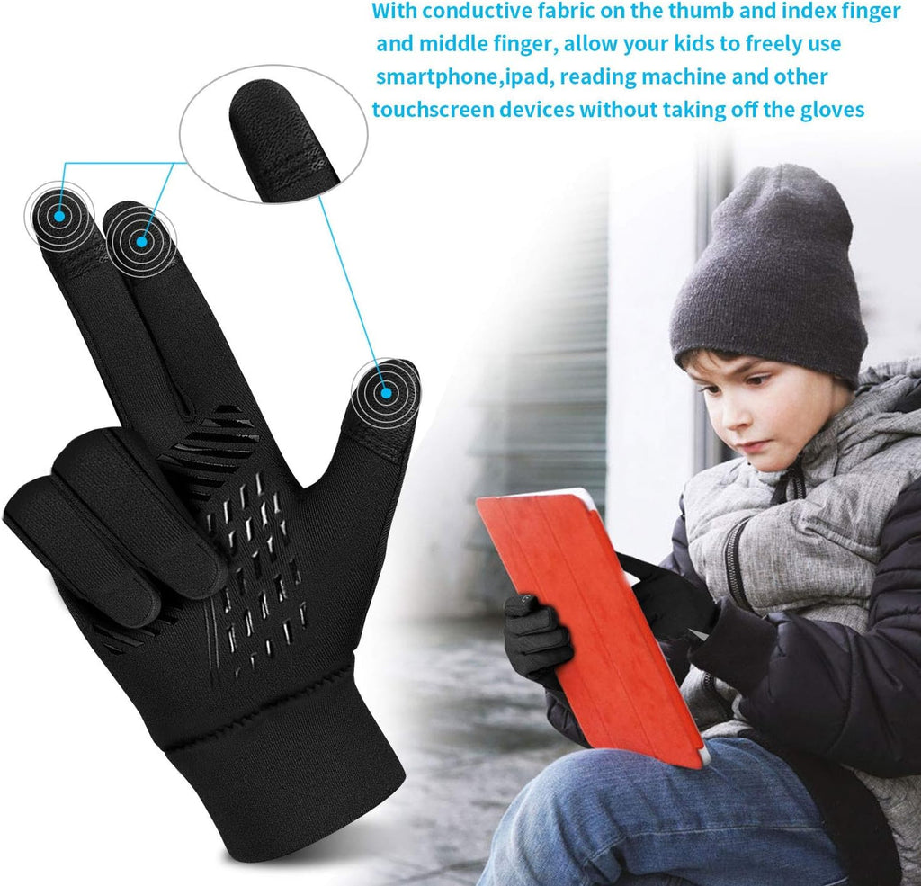 Kids Winter Gloves Back Water Repellent Touchscreen Warm Fleece Anti-Slip for Boys Girls Teen
