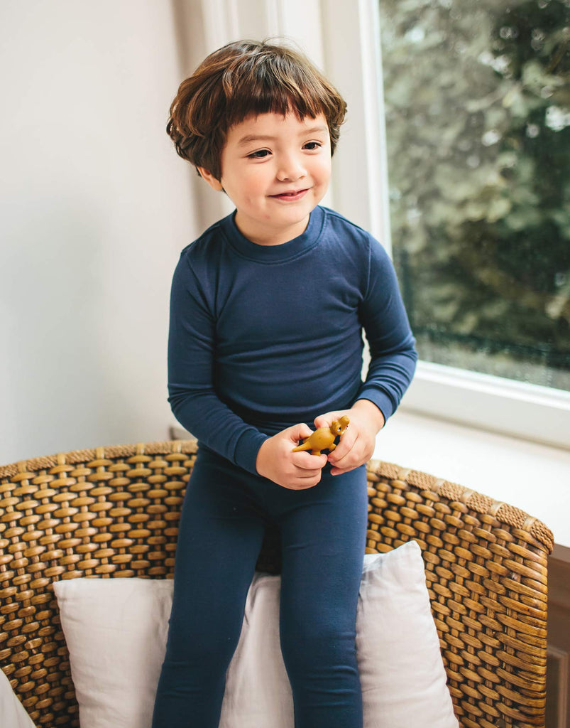 Kids Toddler Long Sleeve Modal Sleepwear Pajamas 2pcs Set Modal Navy M
