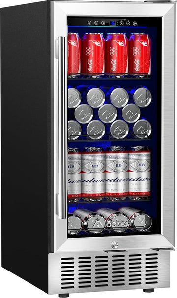 Beverage Cooler 15 Inch Hold 120 Cans,Under Counter/Freestanding Beverage Refrig
