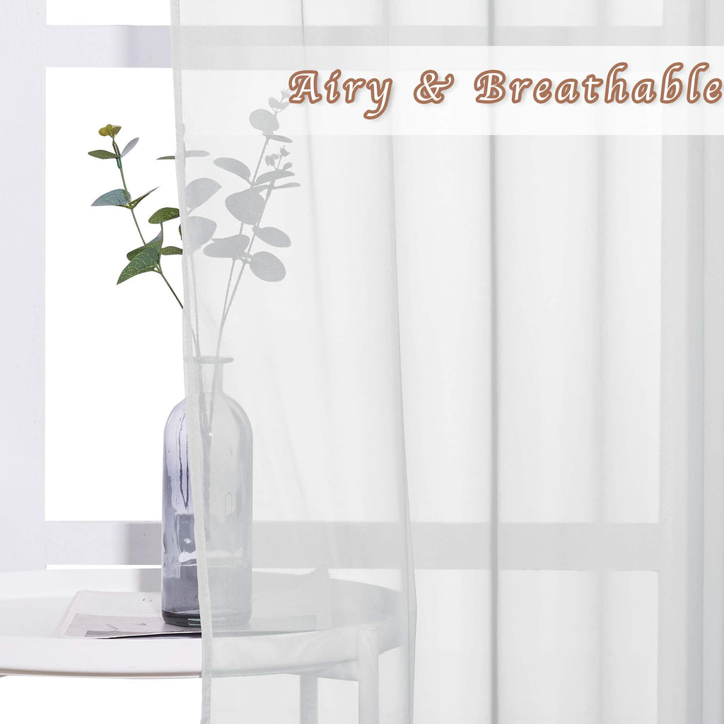 Patio Door Sheer Curtains 63 inch Length, Ring Top Voile Textured Airy Sheer Curtains and Drapes Elegant /Living