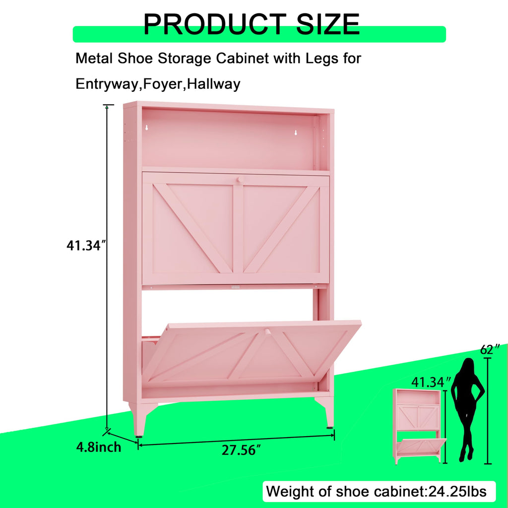 Shoe Storage Cabinet with 2 Flip Drawers, Freestanding Shoe Organizer with Legs, Farmhouse Narrow Shoe Storage Cabinet