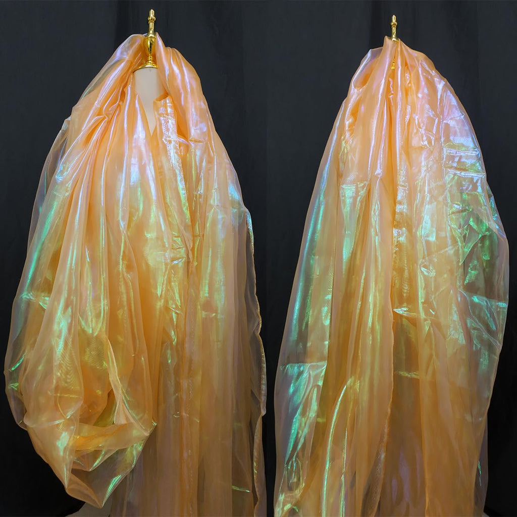 11 Yard Long 59" Wide Organza Lace Fabric - Magic Rainbow Laser Gradient, Iridescent Holographic for Wedding Dress