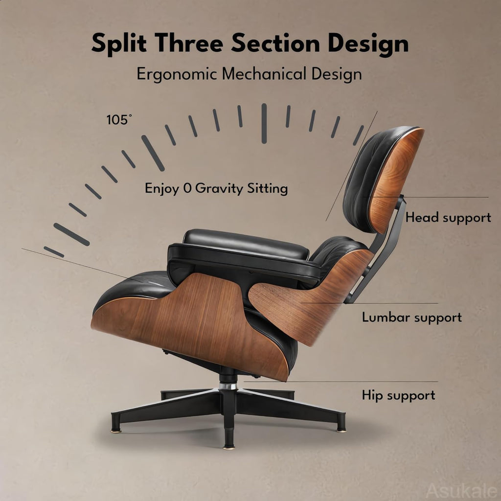 Modern Reading Chair and Ottoman — Walnut Leather