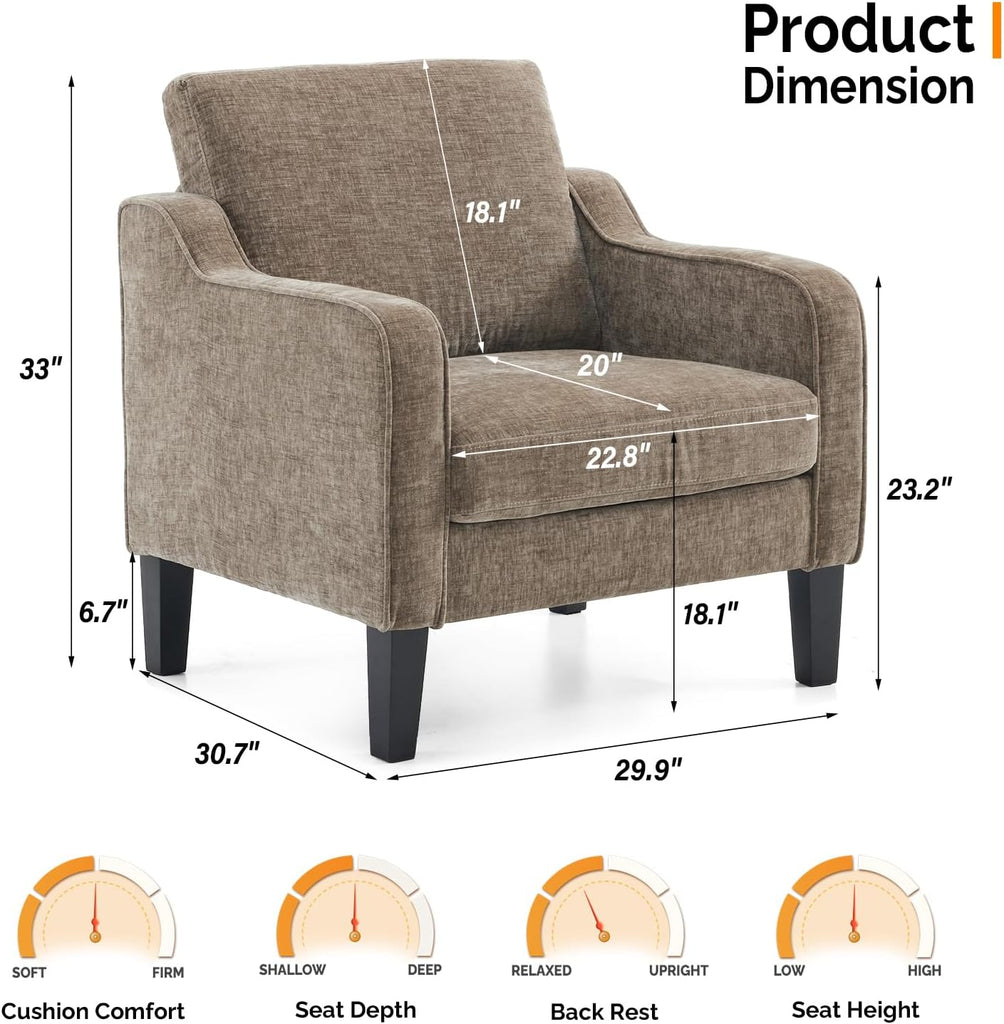 Accent Chair Chairs Light Brown Reading Chair Scooped Arm Chair Mid Century Modern Accent Chairs Upholstered Comfy